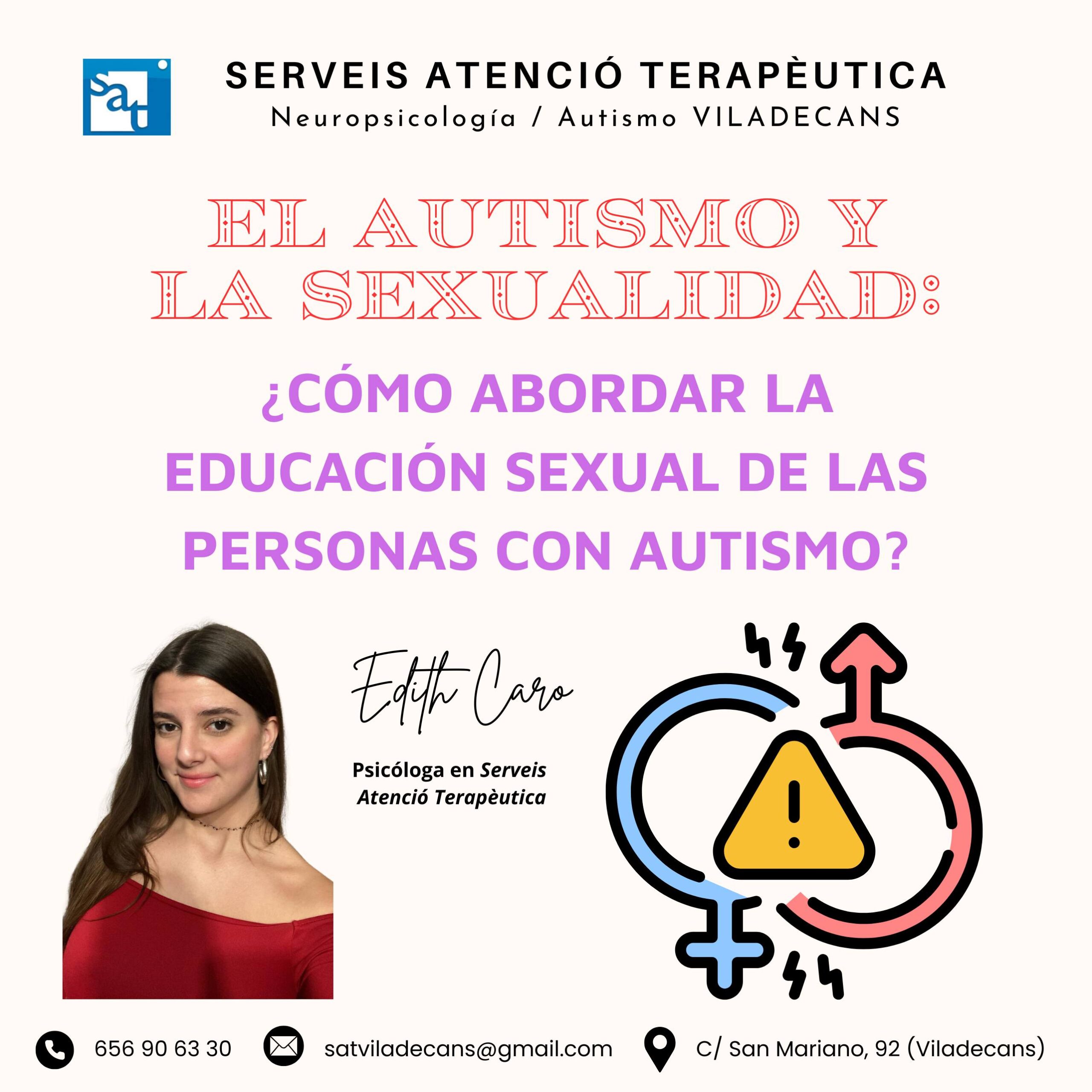 Sexualidad autismo Viladecans Imagen con el título “El autismo y la sexualidad: ¿Cómo abordar la educación sexual de las personas con autismo?” sobre un fondo sereno, con ilustraciones de inclusión y diversidad.